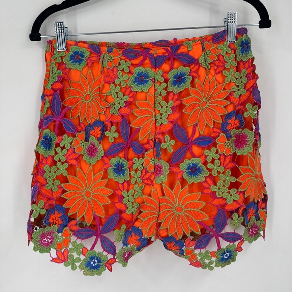 Akira Iris Orange Floral Embroidered Lace Shorts Size S Hot Pants Party Colorful - Picture 3 of 10